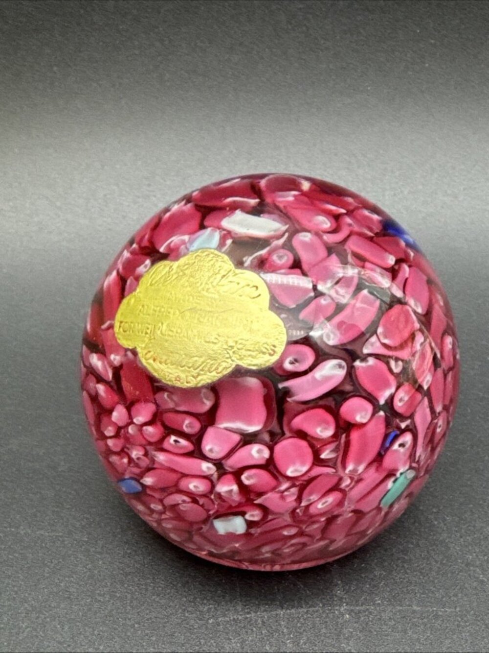 VTG Murano Glass Pink Blue Scrambled Canes Paperweight Alfredo Barbini Stickers
